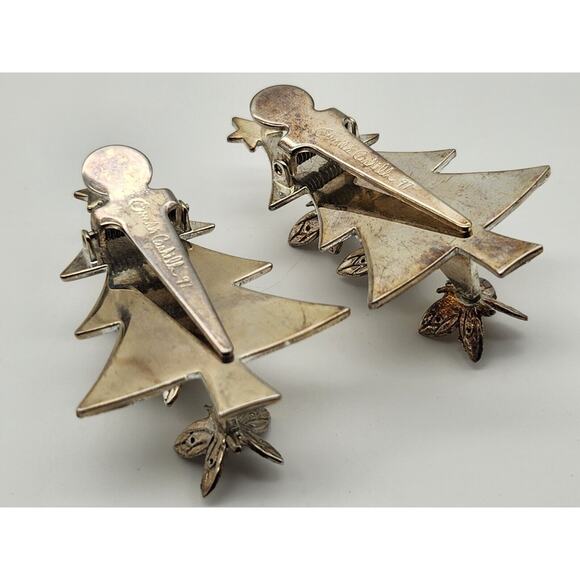 Vintage Scarf Clip Emilia Castillo Silver Christmas Tree Butterfly Neiman Marcus main image 6